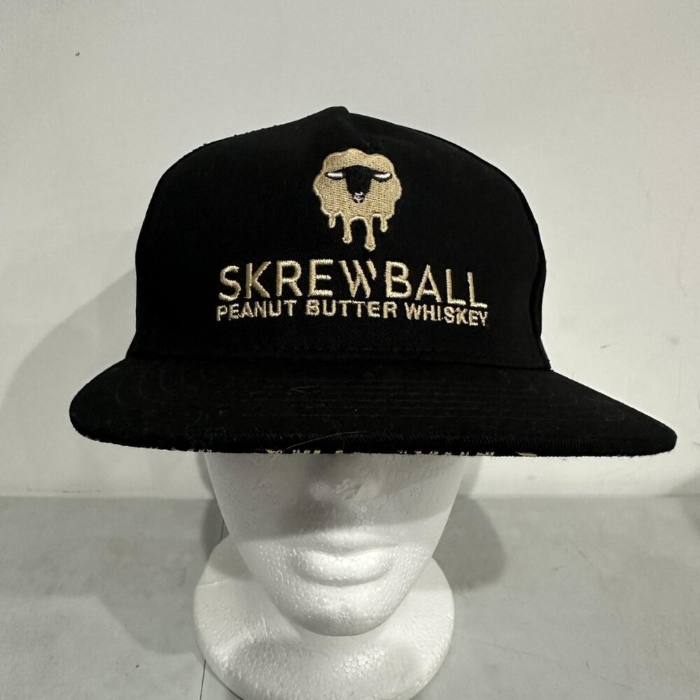 Skrewball Hat Cap Snap Back Black Gold Embroidered Peanut Butter Whiskey Mens‎
